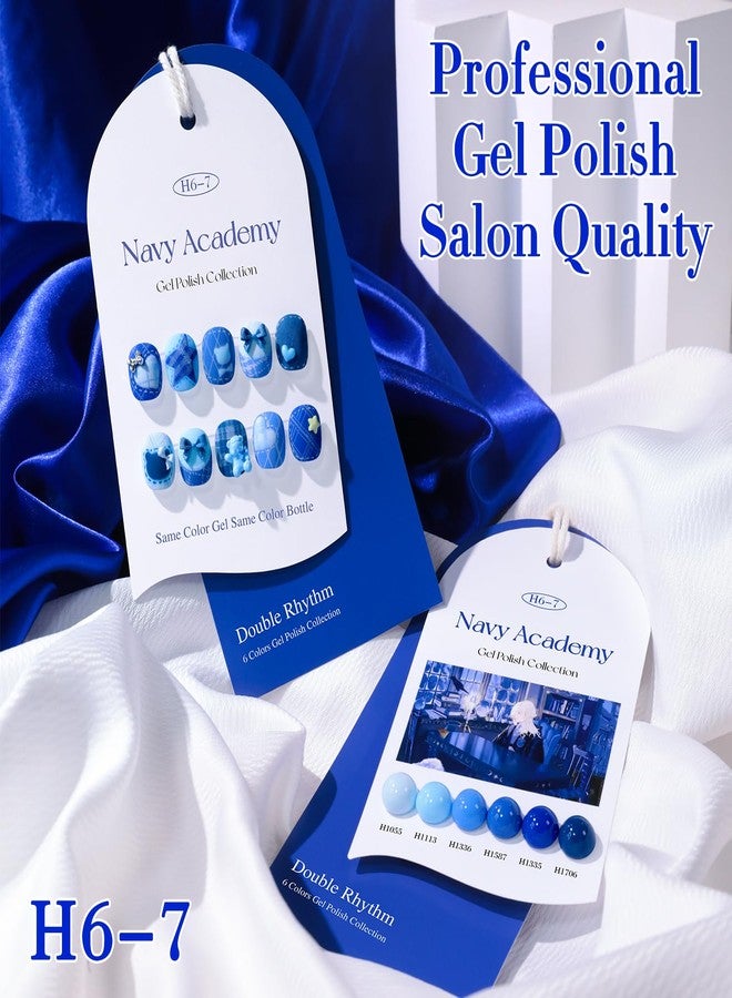 Double Rhythm 6 Pcs Hema Free Gel Polish Set 0.50 OZ Same Color Same Bottle Soak Off Neutral Natural Milky Gel Polish Kit Nail Art Manicure Salon DIY at Home (Pastel Blue Navy-H6-7) - Image 4